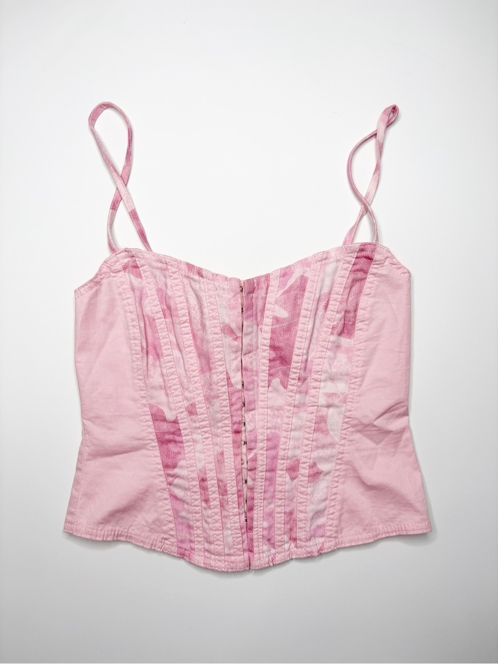 I.AM.GIA Eydis Pink Camo Corset Top XS Hook Front Strappy Y2K Bustier